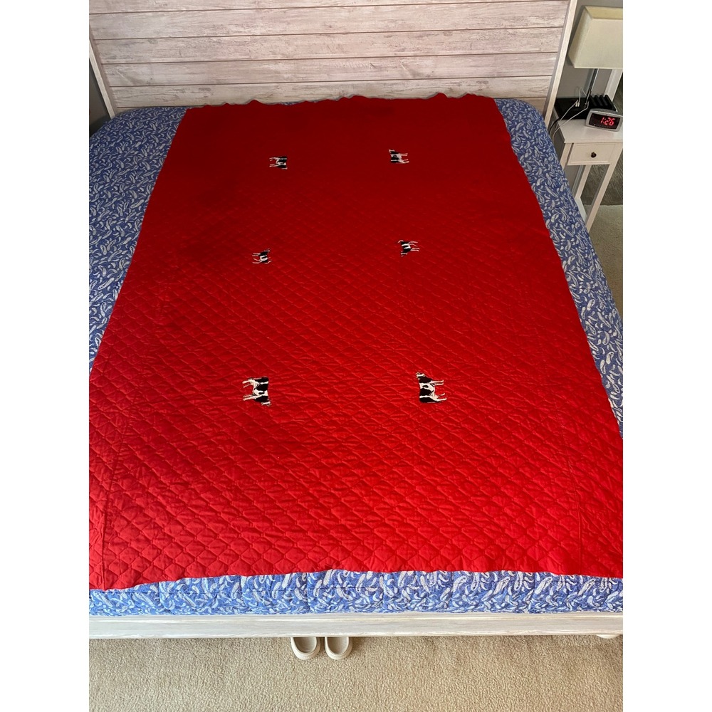 Vintage Pre-Quilted Fabric Panel – Embroidered Dairy Cow Motif (Red)